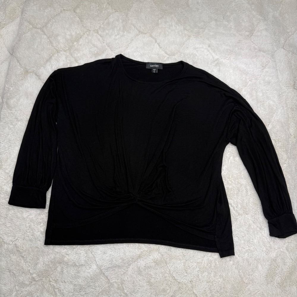 Karen Kane Whimsigoth Women XL Black Twist Front Top Made USA Draped Long Sleeve